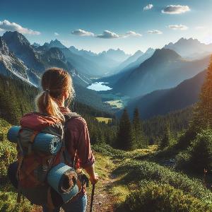female backpacker in the mountains on a hot summer day-7